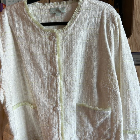 Vintage Textured Button-Front Jacket Cardigan Blazer White Cream Boxy Oversized - Picture 3 of 5